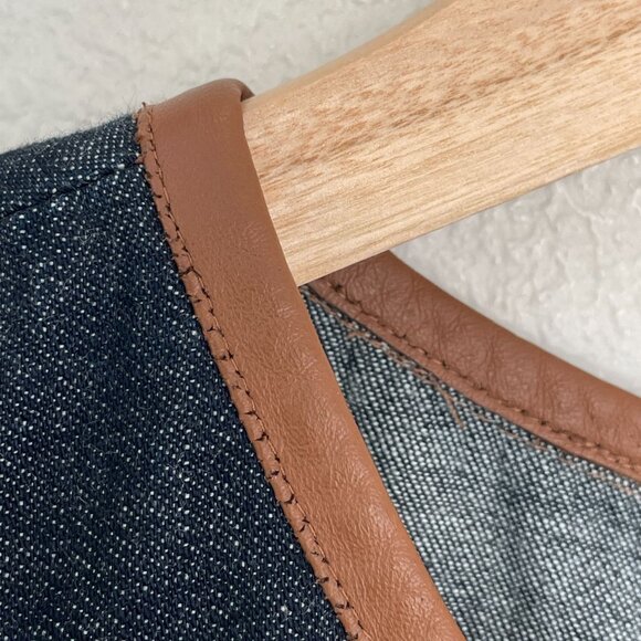 Lauren Ralph Lauren Womens 4 Denim Shift Dress Sheep Leather Trim Sleeveless - Picture 10 of 13